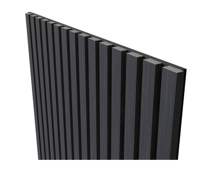 Акустическая панель, черный войлок, 2750х600х21мм, рейки МДФ, шпон дуб антрацит темно-серый